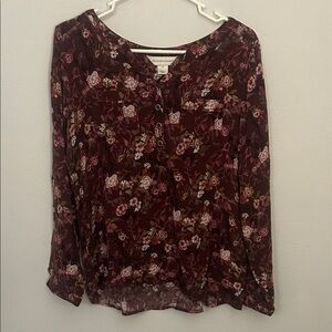 Christopher & Banks Burgundy Floral Blouse